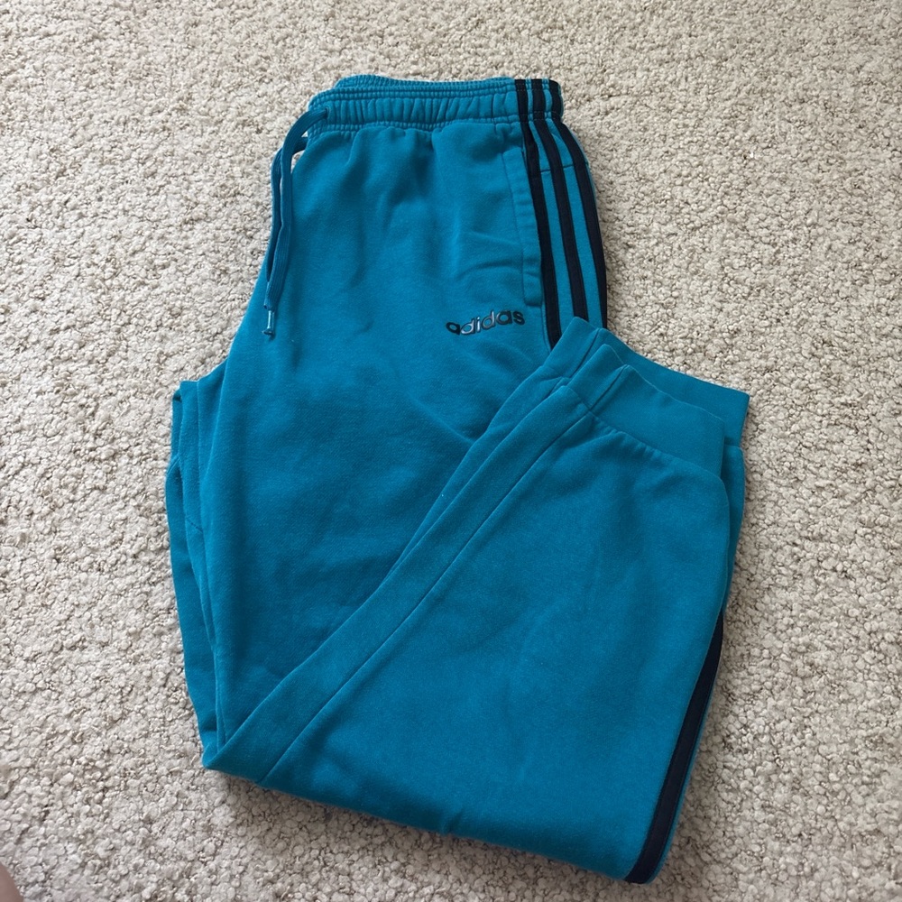 Adidas Kids Teal Joggers with Black Stripes